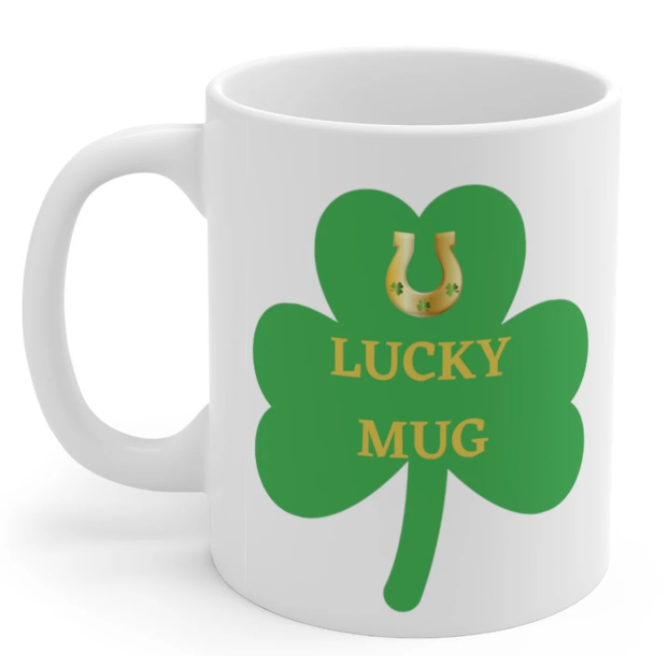 Irish Proverbs Lucky Clover Horseshoe Mug from Etsy shop